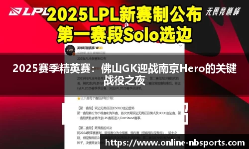 2025赛季精英赛：佛山GK迎战南京Hero的关键战役之夜